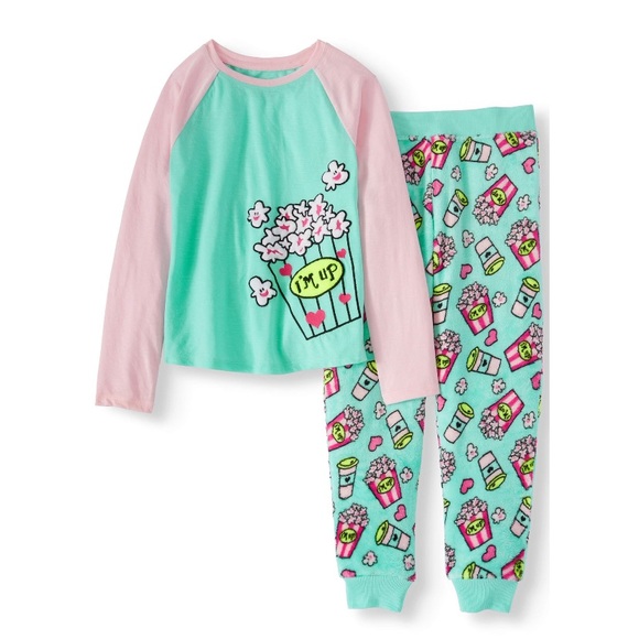Girls' 2 Piece Cozy Graphic Top And Printed Jogger Pant Sleepwear Set